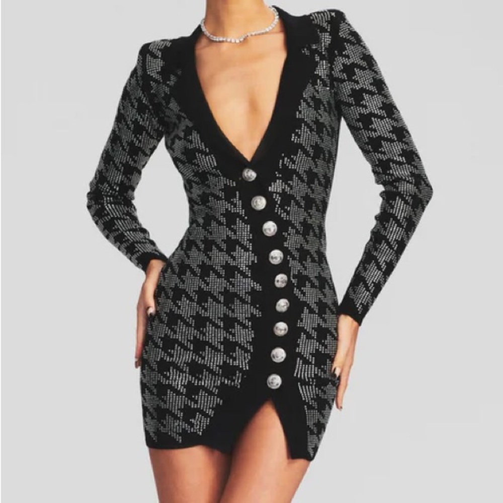 Retrofete Mimi rib knit crystal embellished mini sweater dress